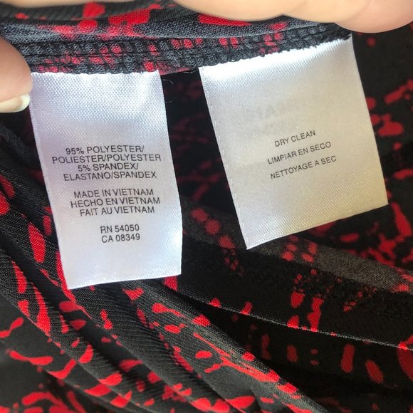 Evan Picone Dress Black and Red Long Sleeve V Neck & Gathering Detail Size 12 - Picture 5 of 10